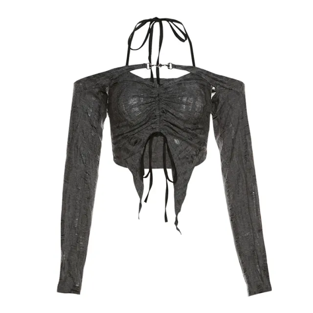 New Women's Solid Color Slim Fit Open Umbilical Fashion T shirt Grey - Shop at LoveMi