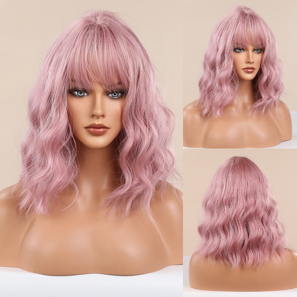 Hair Wig With Short Straight Grey Hair In The Middle Pink - Shop at LoveMi