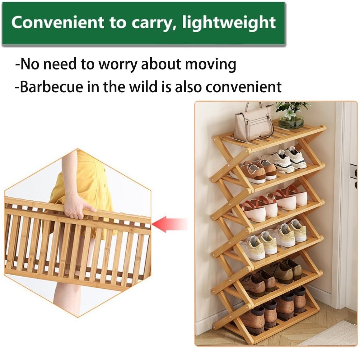 Bamboo Shoe Rack Portable Folding Storage Without Installation 34Tier — image 4