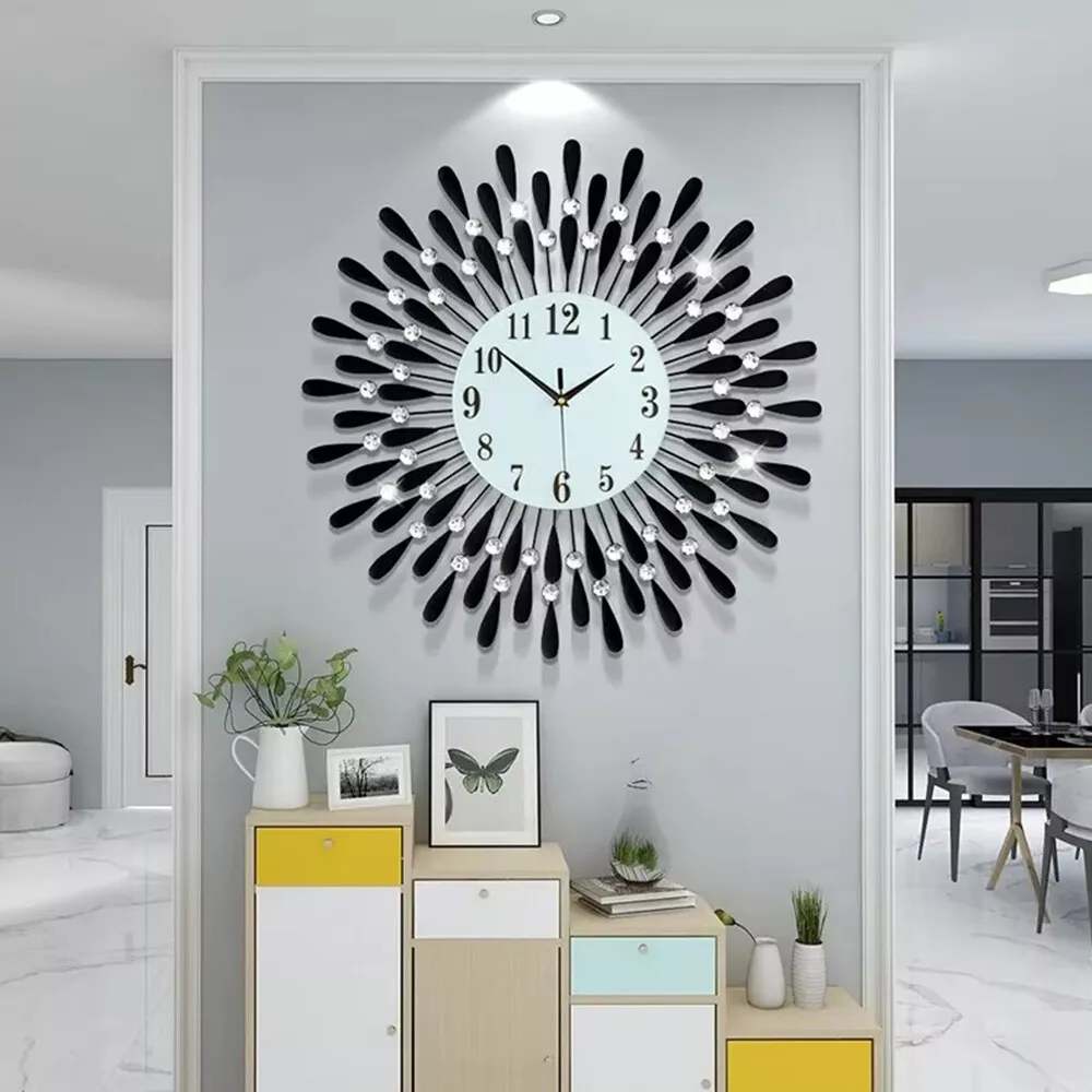 38CM Diamante Beaded Crystals Quartz Jeweled Wall Clock Home Decor Living Room — image 6