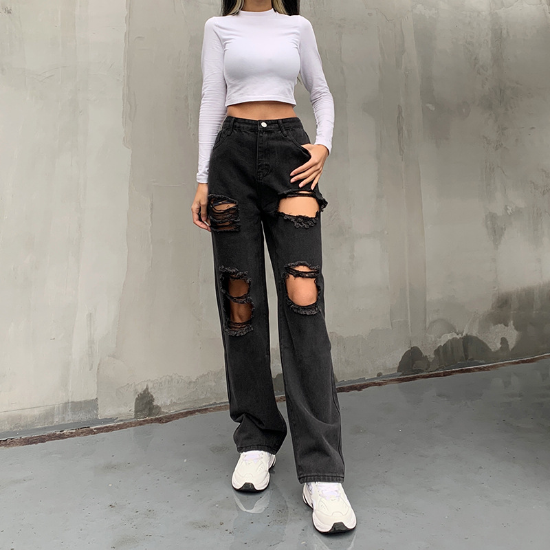 Casual Trendy Sexy Women's Jeans With Ripped Raw Edges