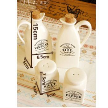 Four-piece Set Of Pure White Japanese Style Ceramic Oil Bottle Seasoning Bottle