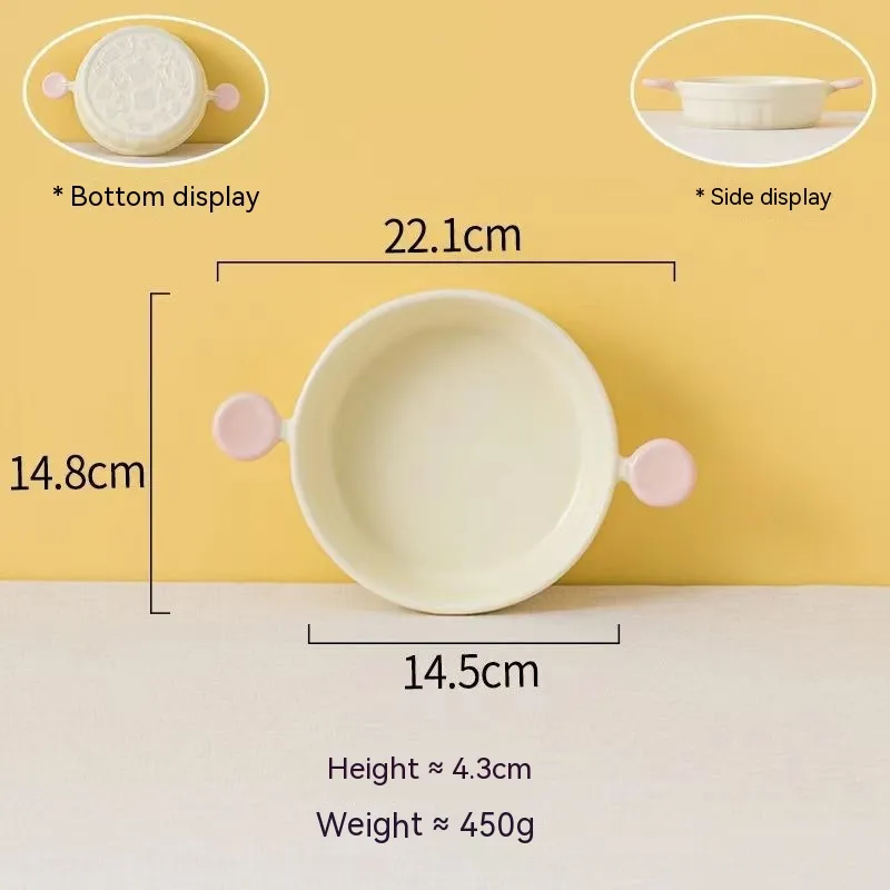 Cream Color Binaural Ceramic Ovenware - White Binaural Baking Bowl