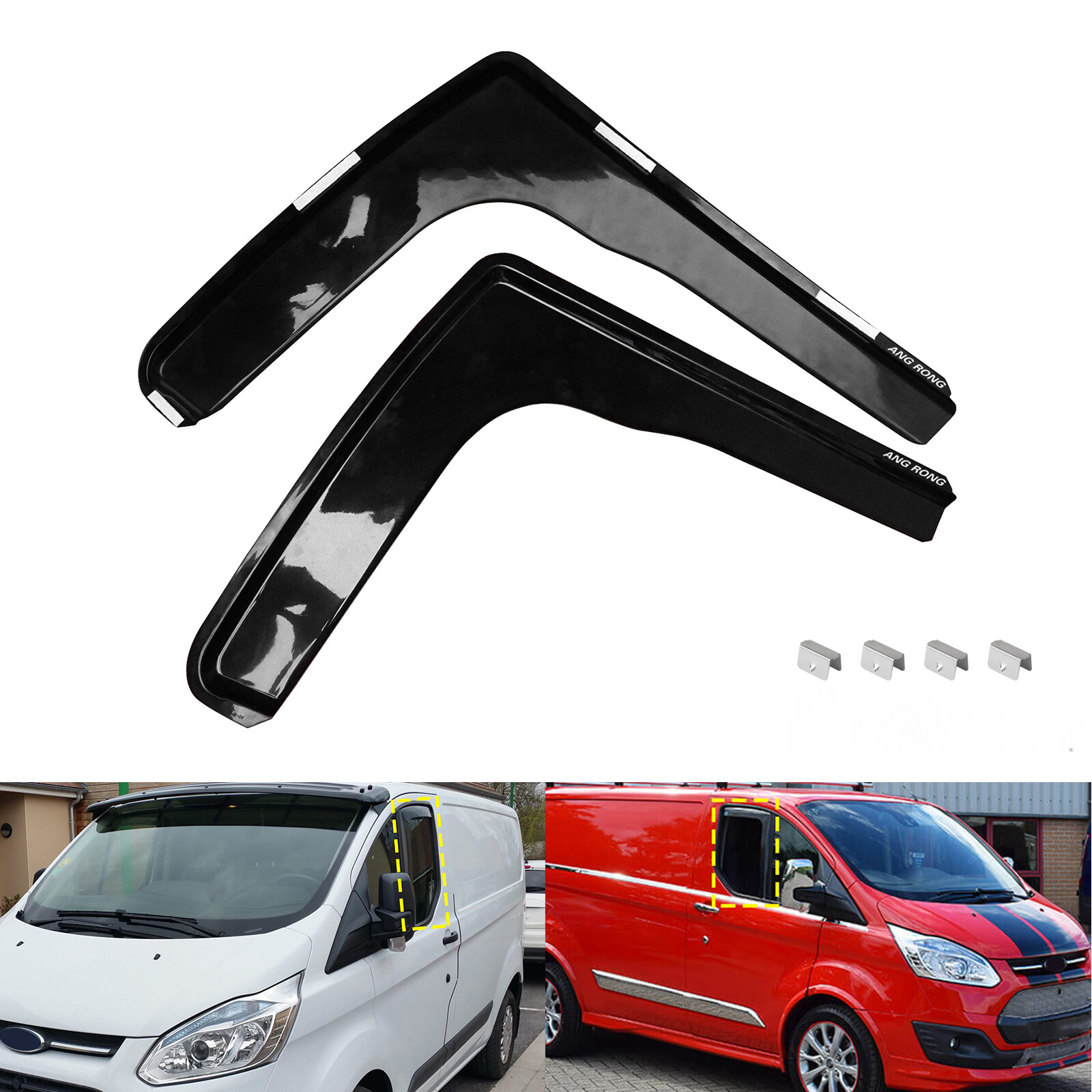 For Ford Transit Custom -On Wind Rain Sun Guard Window Deflectors With Clips — image 7