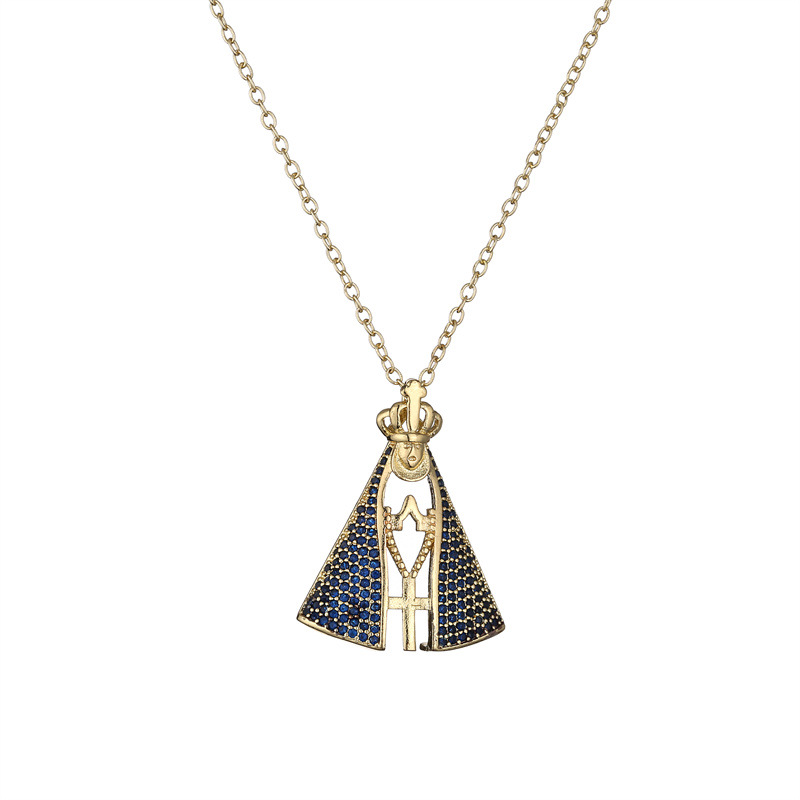 Copper Micro Set Zircon Virgin Mary Pendant Necklace