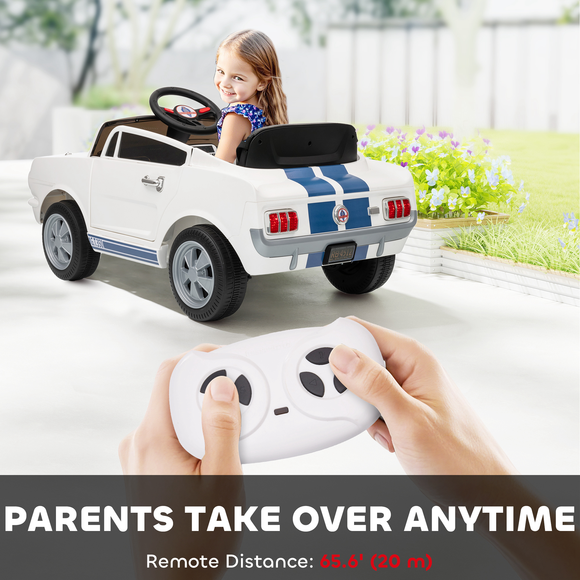 Ride On Car With Remote Control, Adjustable Speed, MP3, Smooth Start, LED Lights, White_voghion.com