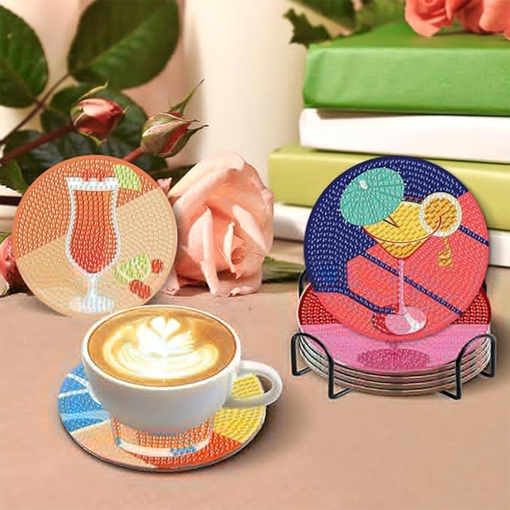 Diamond Art Drawing Coaster With Bracket, DIY Wine Glass Pattern Diamond Art Coaster, Suitable For Adults And Beginners Diamond Drawing Kit, Diamond Kit Craft Supplies, Exquisite Gifts For Fr
