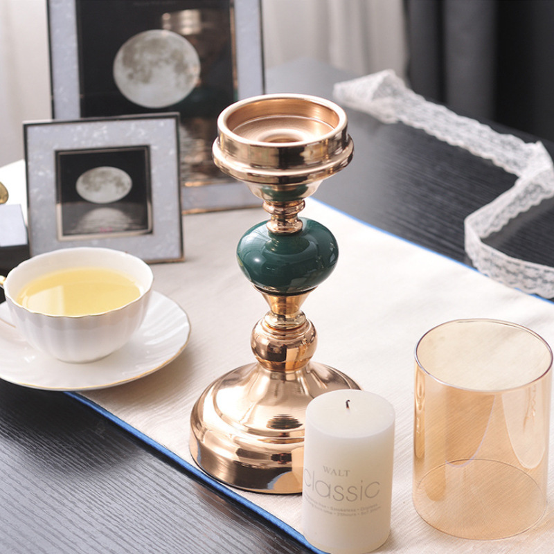 European-american Glass Candlestick Retro Metal Gold - 4