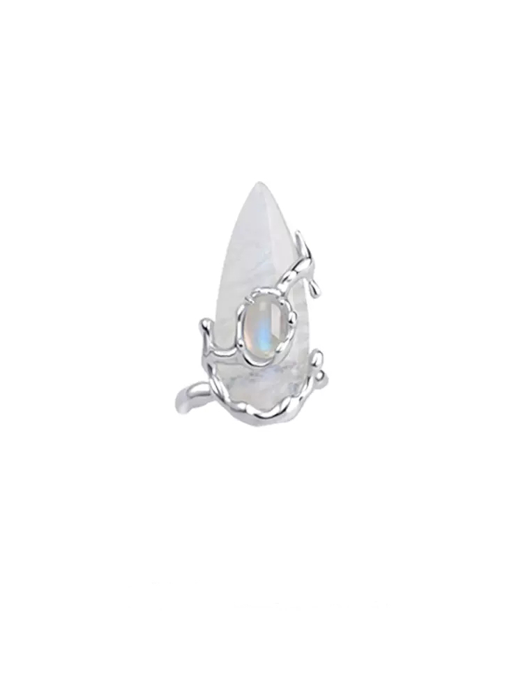 Title 8, Metal Nail Ring Xianku Natural Moonlight Stone