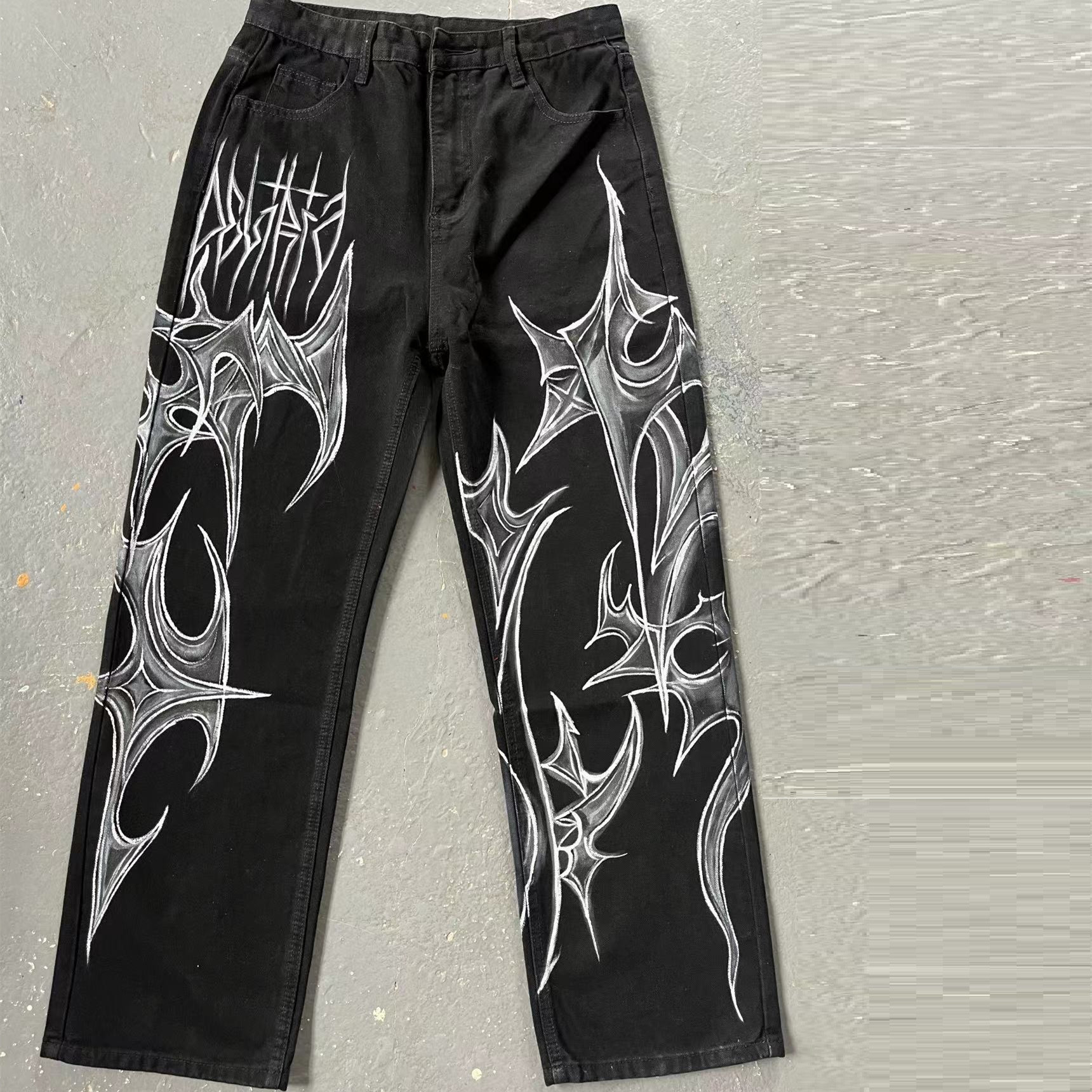 Black Jeans That Don't Fade American Street Graffiti Style For Men And Women