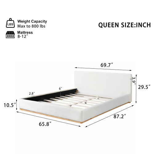 Elegant Upholstered Bed With Solid Wood Frame, Unlocking A New Experience Of Comfortable Sleeping, Queen, White
