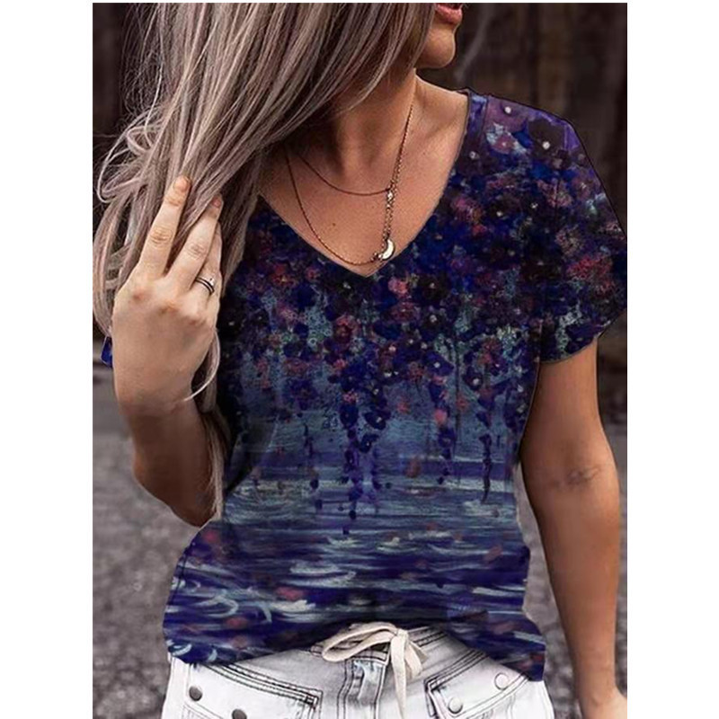 Title 4, Fashion Printed European And American V-neck T-...