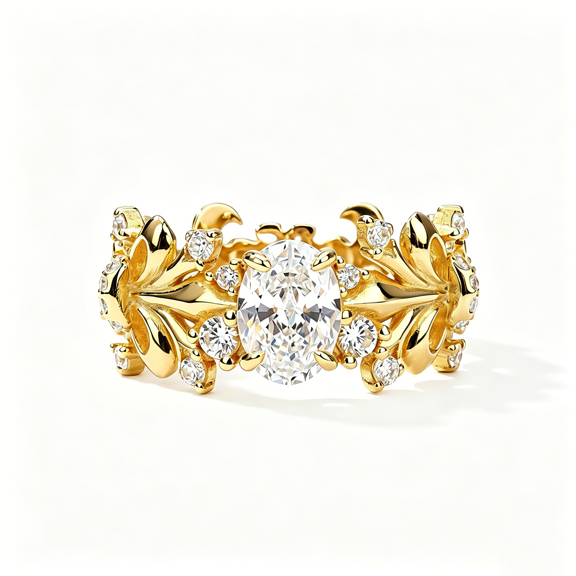 S925 Inel Moissanite din frunze placat cu aur de argint pentru femei, tăietură ovală VVS1 color de 5x7 mm 1ct, dimensiune SUA 5-9, bijuterii vintage de 3,3 g
