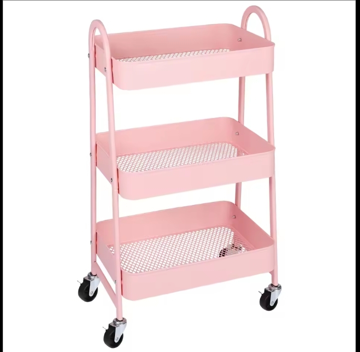 3 Tier Metal Storage Kitchen Cart With Lockable Wheels Mobile Shelving Unit Utility Rolling Organizer For Home Narrow Places