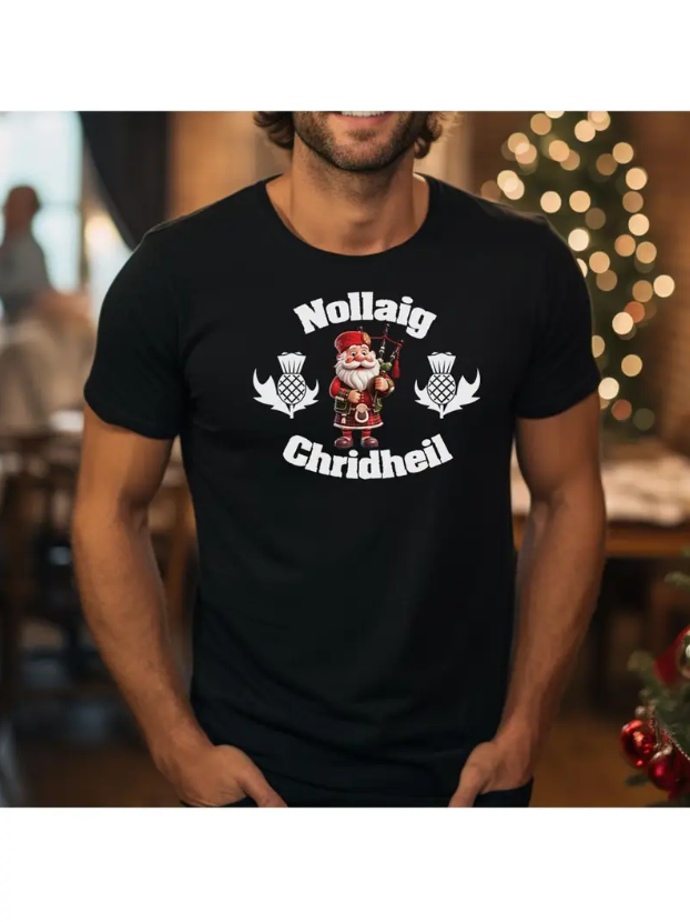 Men's Festive Christmas T-Shirt - Cute Santa & Ba