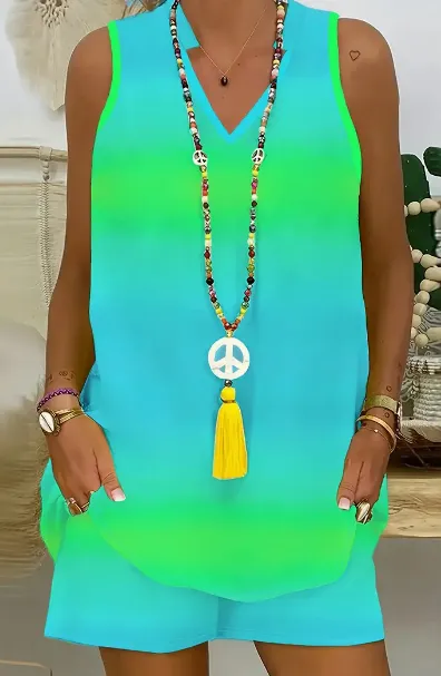 Women's Casual And Comfortable Sleeveless Two piece Set Green - Shop at LoveMi