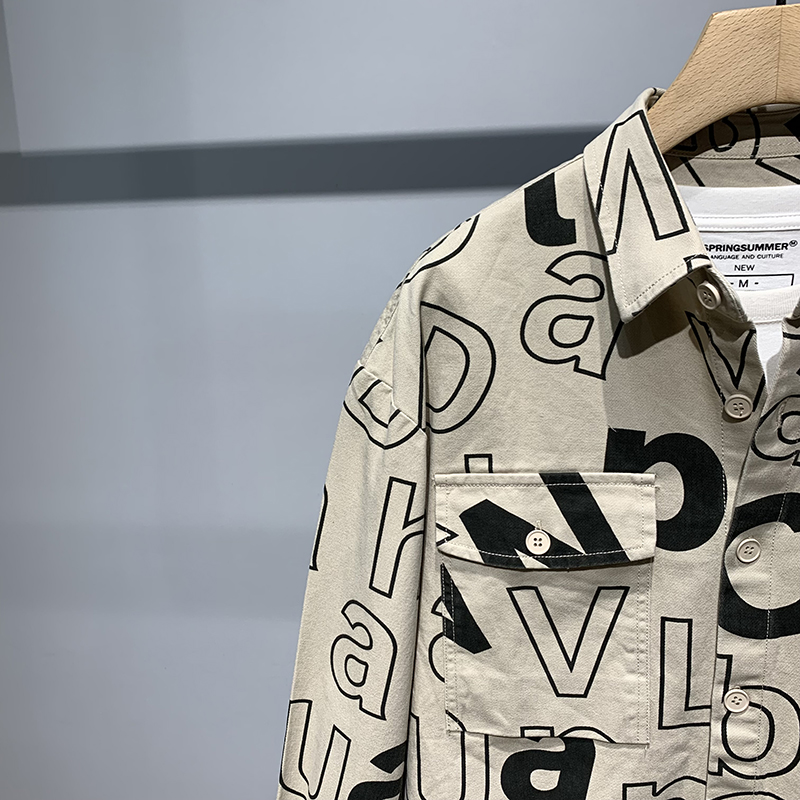 Tide Brand Tooling Full Body Letter Print Lapel Jacket Men