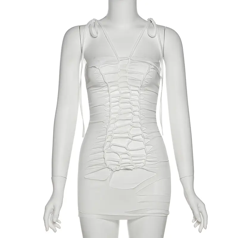 Women's Sleeveless Lace-Up Bodycon Mini Dress with Straps