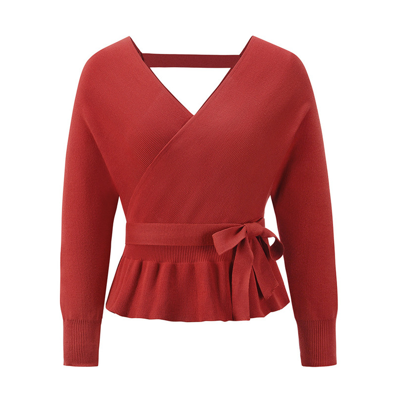 Ladies Autumn Winter Short Pullover Sexy V-Neck Knitted Top