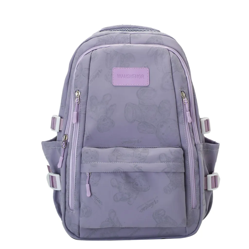 Cute Bears Print Backpack Fashion Versatile Large Capacity Travel Bags Women Junior High School Students Schoolbag Girls Campus Bag - Purple