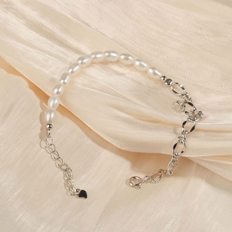 Women's Sterling Silver French Vintage Pearl Panel Chain Bracelet