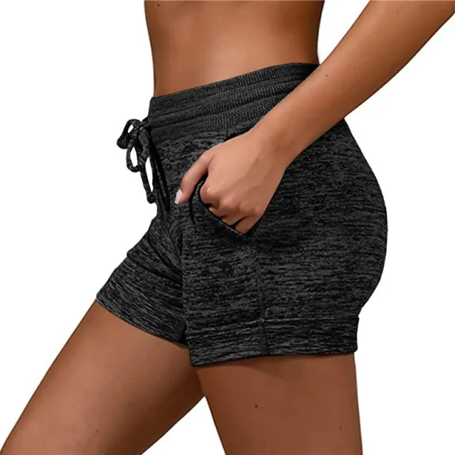 Solid Color Lace Up Yoga Pants Casual Sports Outdoor Women's Shorts Black - Shop at LoveMi