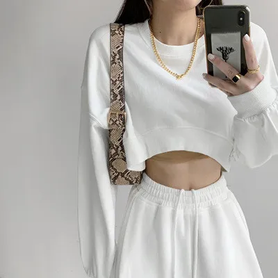Women's Short Sweater Loose Round Neck White - Shop at LoveMi