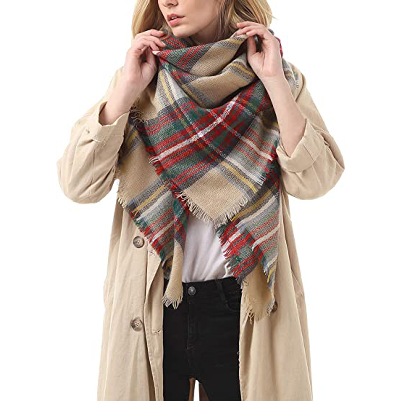 59 X 59in Women Scarf Plaid Tassel Soft Warm Blanket Scarves Womens Shawl Wrap - Women's Clothing