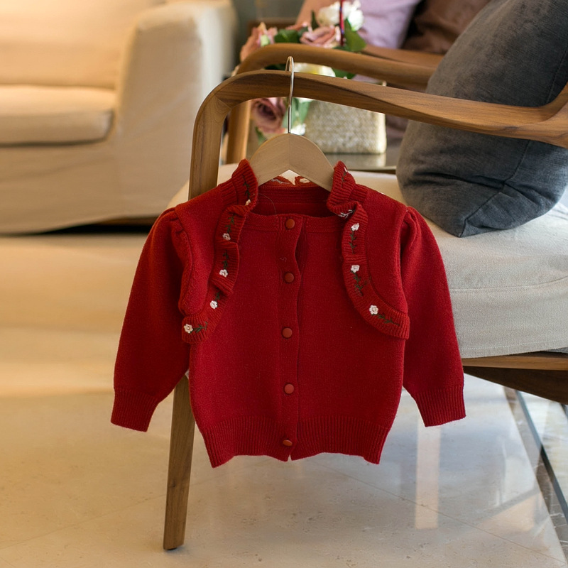 Lace Neck Rose Embroidered Girls Cardigan — foto 4