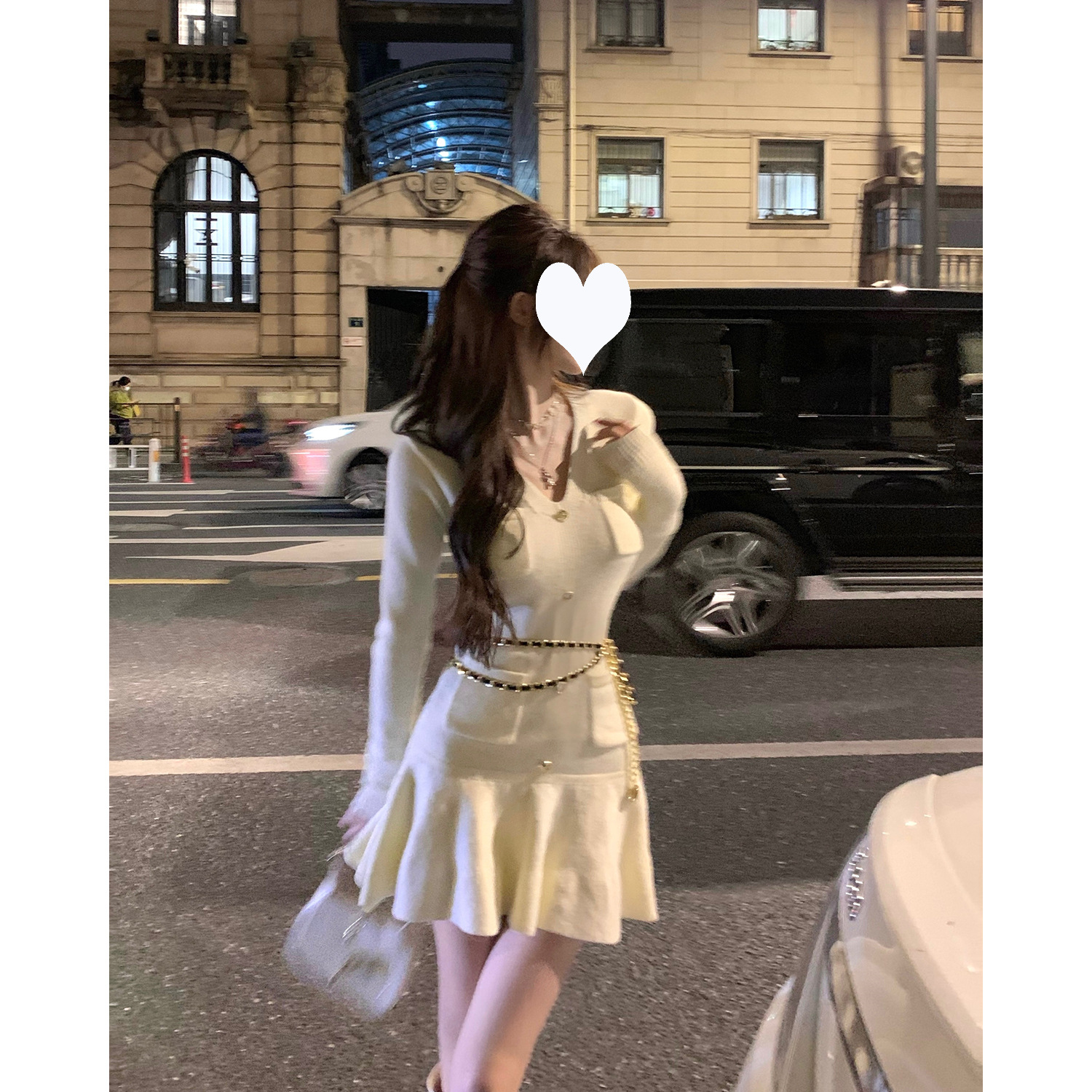 Long Sleeve Pure Knitting Dress Short