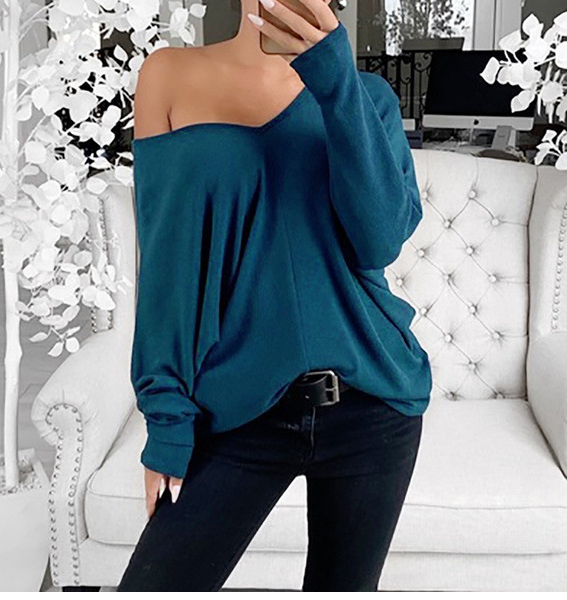 Title 7, Simple Big V-neck Drop Shoulder Loose Long Sleeves