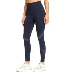 Breathable Mesh High Waist Tight Yoga Pants - Blue - View 1