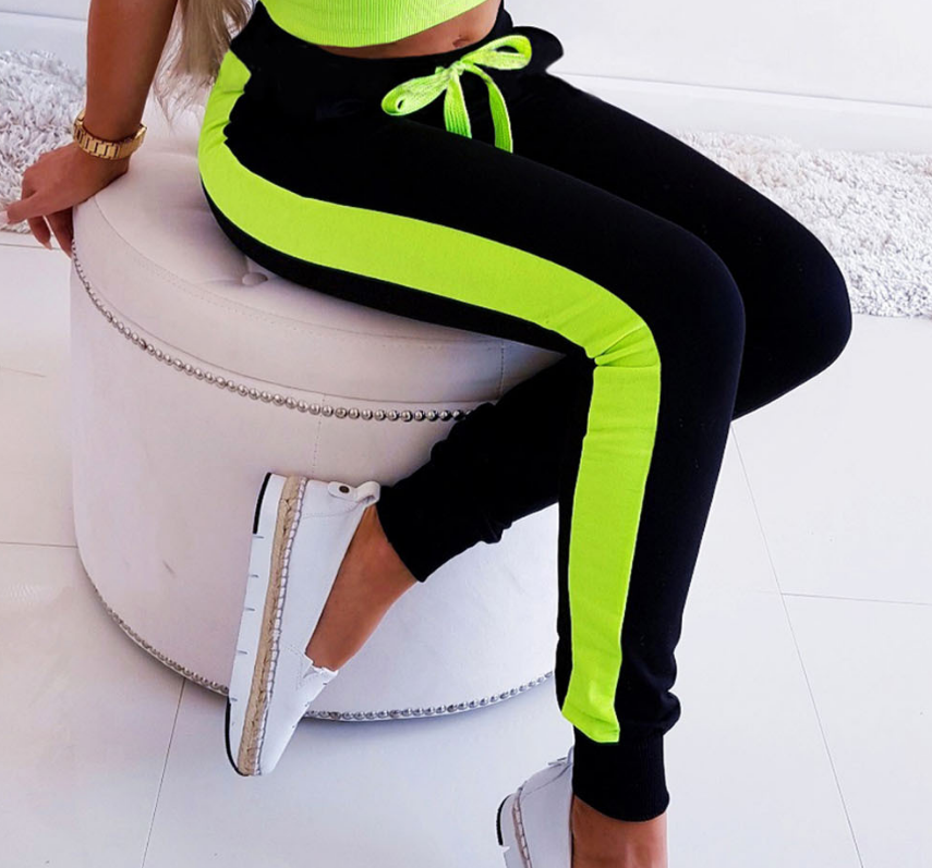 Women Sexy Lace-up Color Matching Trousers