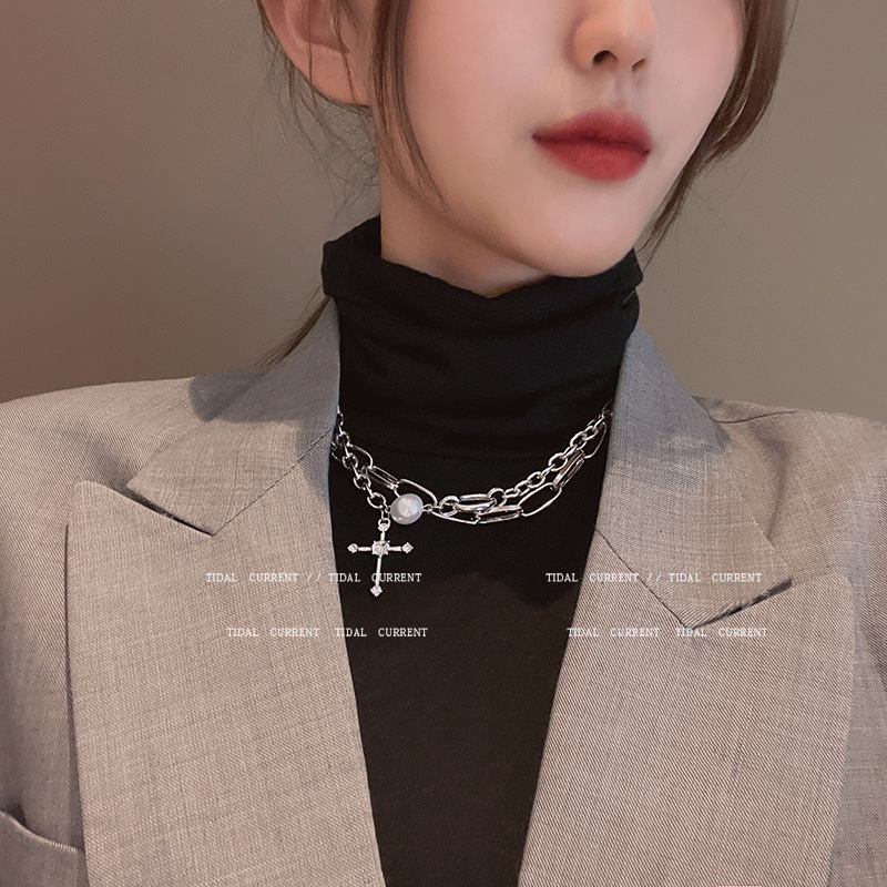Retro Necklace Female Design Double-layer Chain Cross