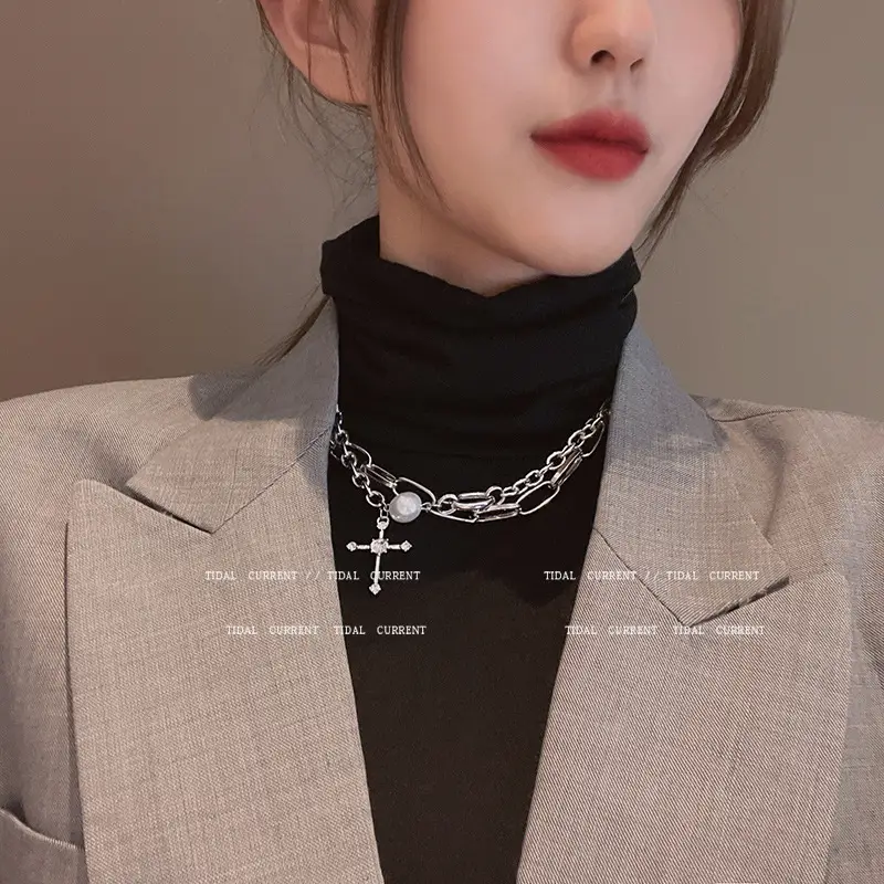 Retro Necklace Female Design Double-layer Chain Cross
