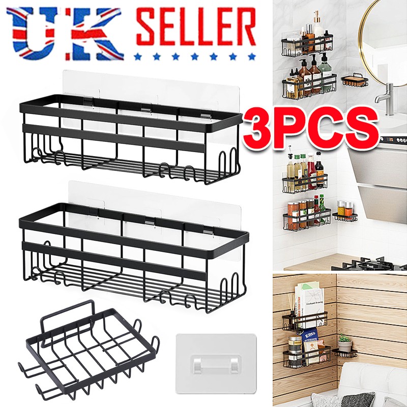 3x Self Adhesive Bathroom Shower Caddy Shelf Rack Storage Black Stainless Steel — image 5