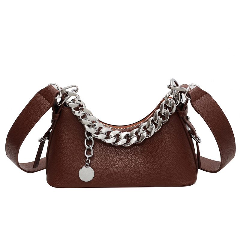 Niche Fashion Wide Shoulder Strap Messenger One Shoulder Underarm Chain Baguette Women's Bag