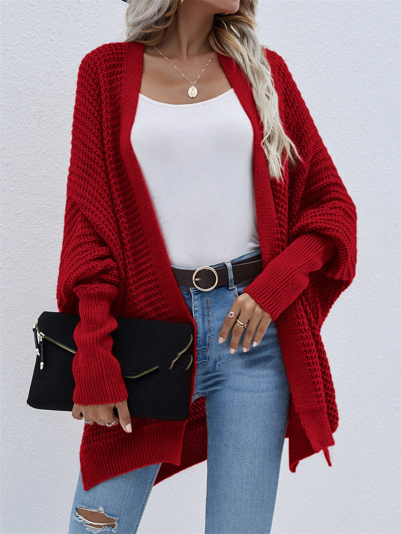 V-neck Women's Knitted Cardigan Loose Solid Color Sweater Women