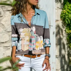 Loose Casual Comfortable Women's Long Sleeve Shirt - 2Patterna313-M - View 1