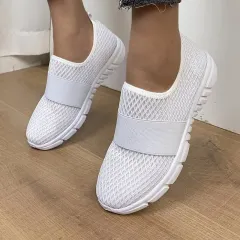 Breathable Mesh Flats Sports Walking Shoes Candy Color Sneakers - White - View 1