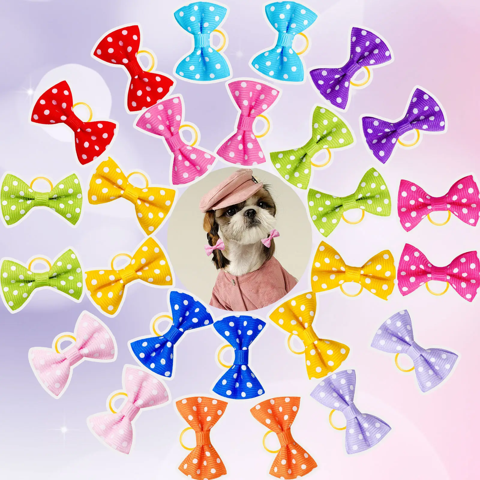 Polka Dot Bow Rubber Band Scrunchie Dog