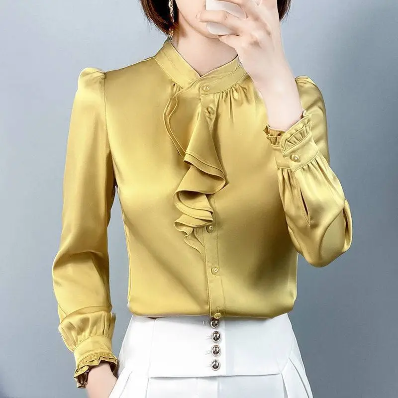 Satin Shirt Ladies New Fashion Bottoming Top - Yellow