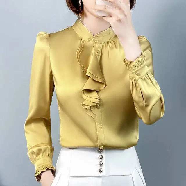 Satin Shirt Ladies New Fashion Bottoming Top Yellow - Shop at LoveMi