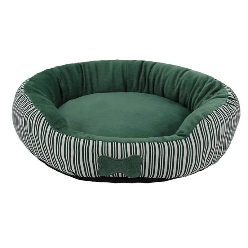 Round Striped Bone Nest For Pets Pomeranian Nest For Small And Medium Dogs Universal For All Four Seasons - Green
