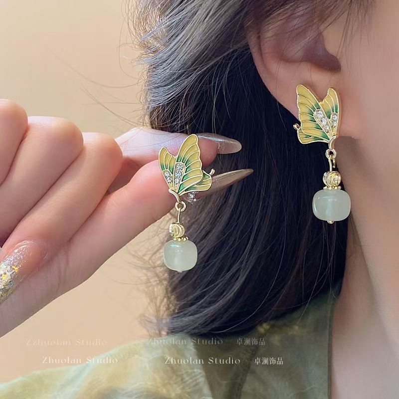 New Chinese Style Butterfly Enamel Stud Earrings With 925 Silver Pin, National Trend All-Match Niche High-End Designer Elegant Ear Jewelry For Women - photo 5