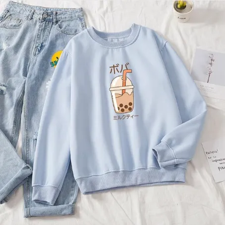 Loose Casual Men's And Women's Korean Style Loose Round Neck Top Blue1 - Shop at LoveMi