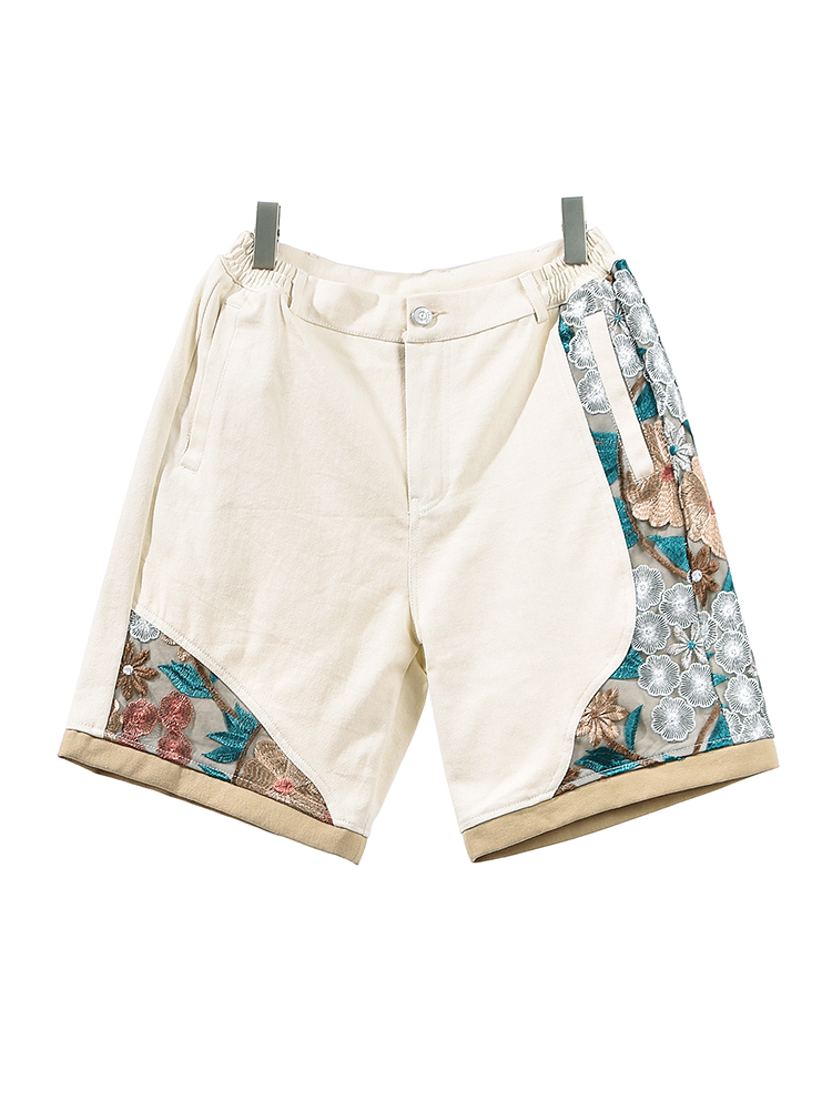 Title 5, Guochao Pants Hollow Floral Embroidery Five-poi...