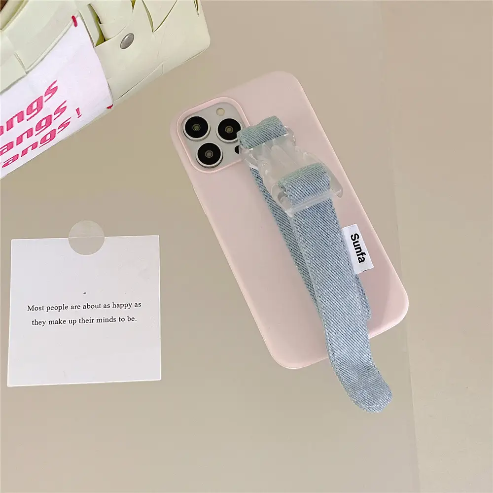 Solid Color Wrist Strap Bracket Phone Case