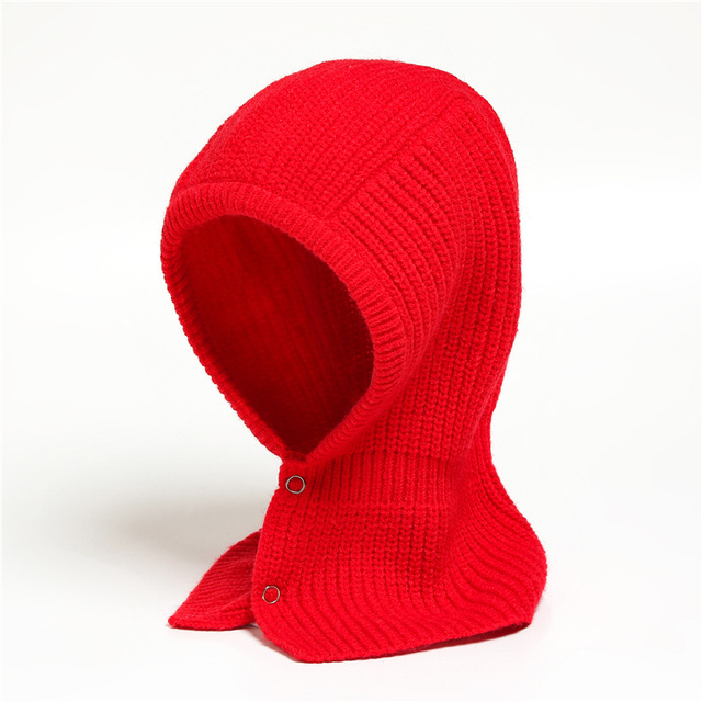 One Piece Warm Solid Button Wool Hat Neckband Red - Shop at LoveMi