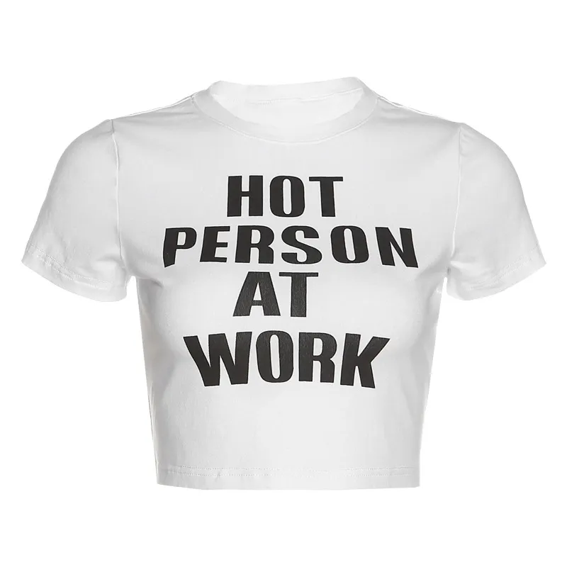 Women's Retro Fashion Alphabet Print Short T-shirt - White